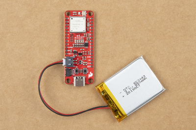 Battery connected to the SparkFun expLoRaBLE