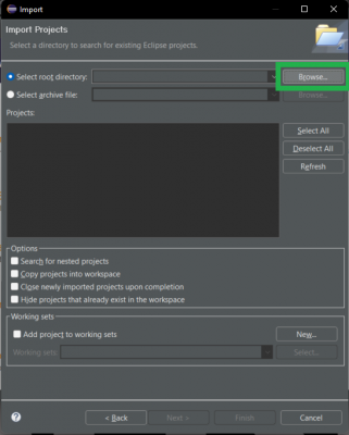 select root directory option to import project