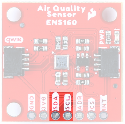 SDA and SCL are the two pins just to the right of the power pins 