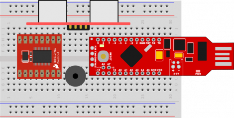 Parts placed on a breadboard