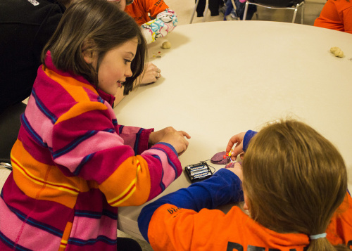 Girl Scouts working on squishy circuits