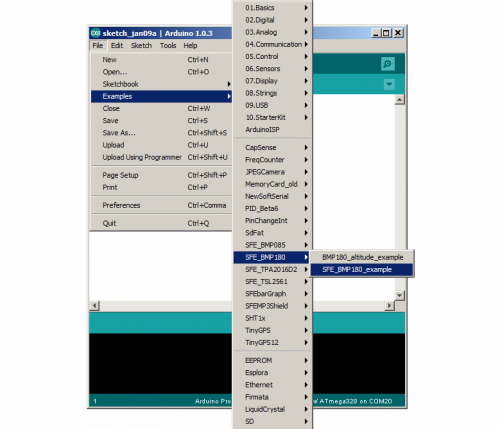 Example menu in Arduino