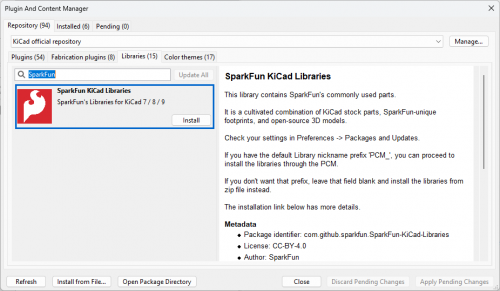 screenshot of SparkFun KiCad Libraries