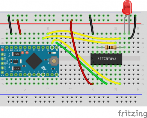 ATtiny84A connected to Arduino Pro Mini as ISP