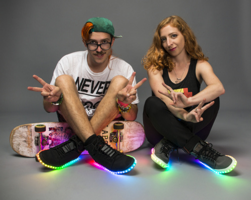 Becky Stern modelling Firewalker sneakers, Photo via Adafruit