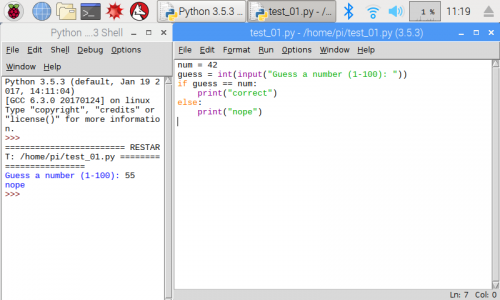 Basic IDLE interface used to write Python on a Raspberry Pi