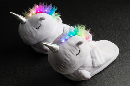 unicorn slippers with rainbow led mohawks