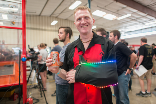 Our newest creative tech, Rob, showing off his LED additions to his arm sling