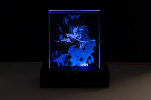 Static image of bird and patronus mist lit up in blues