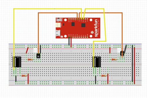 This image shows a Fritzing diagram that outlines the circuits connections.