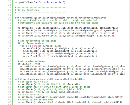 A bit of the python code to build a castle