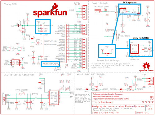 RedBoard (Qwiic) schematic with IO jumper highlighted