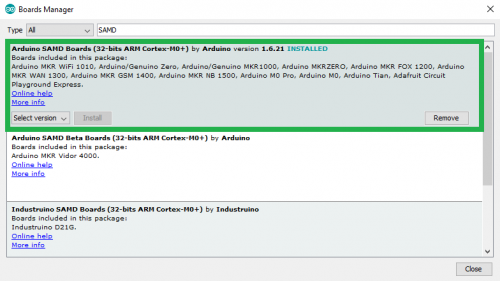 Installing the Arduino SAMD boards