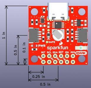 Dimensions of the sam-m8q breakout (mini version)