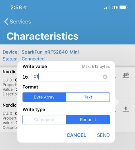 nRFConnect example -- turning on LED