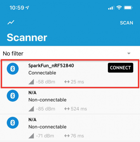Connect to the sparkfun_nrf52840 board