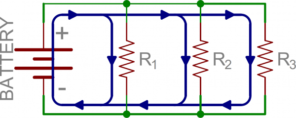 Schematic: Three resistors in parallel