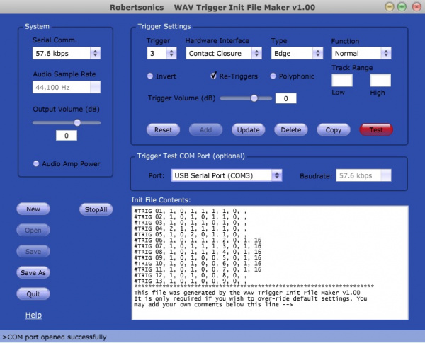 A screenshot of the WAV Trigger's InitMaker application