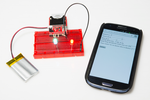 Example 2 circuit. A phone browser controlling the LED.