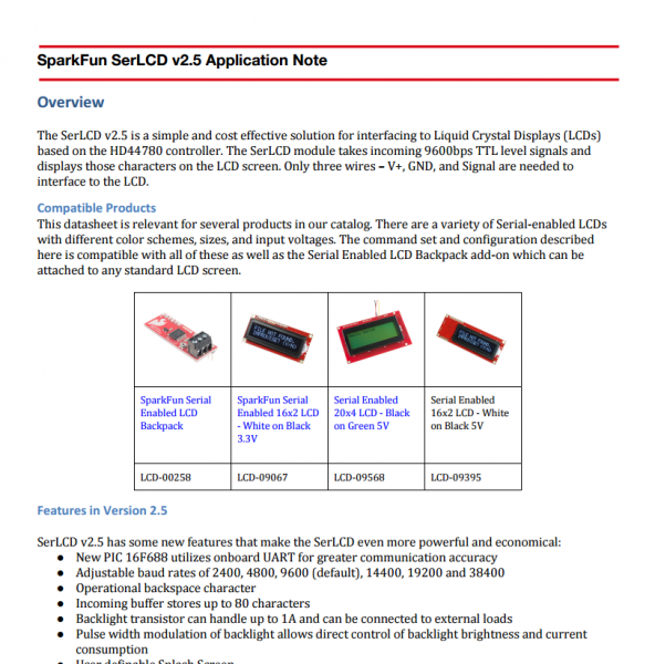 Screenshot of SerLCD v2.5 Application Note