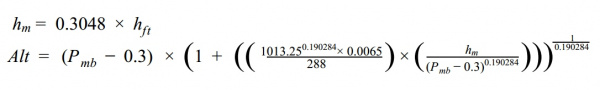 Alimeter setting formula