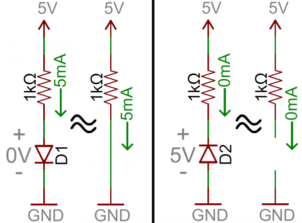 Examples of ideal diodes in circuits