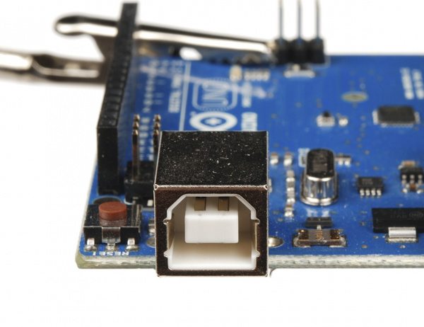 USB-B connector on an Arduino Uno