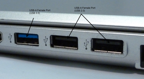 USB-A ports on a laptop computer.