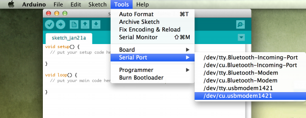 Selecting the serial port