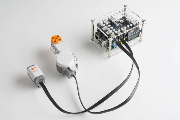 Sensor and motor connected to the BrickPi