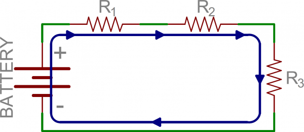 Schematic: Three resistors in series