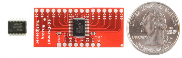 Example of SSOP mounted, quarter added for size-comparison