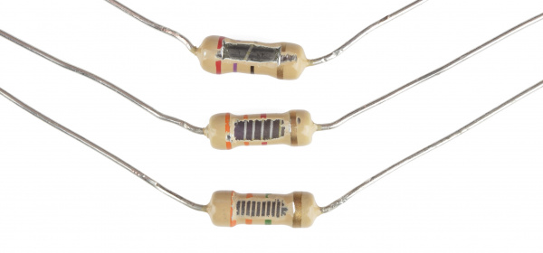 Peeled away view of carbon-film resistors