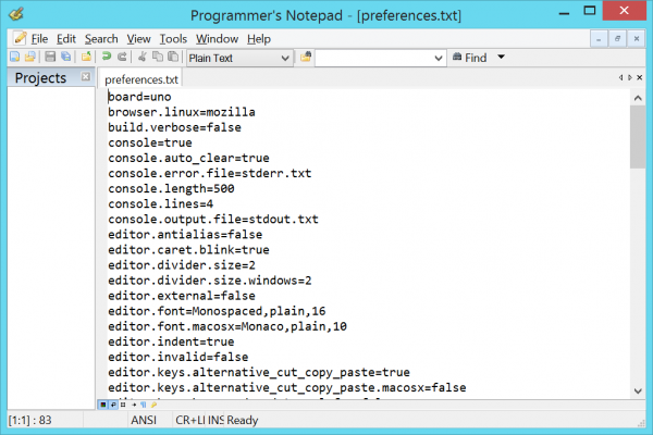 Arduino properties file