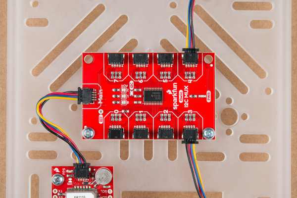 50mm Qwiic cables plugged into the Mux board