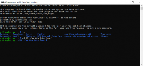 cd to RPI_Cam_Web_Interface