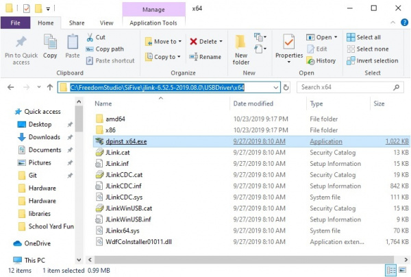 image of folder open with driver highlighted on Windows 10