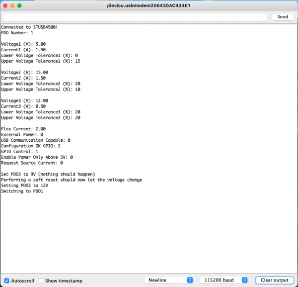 Photo of serial monitor after changing the voltages