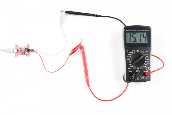 photo showing yellow led and 15V output