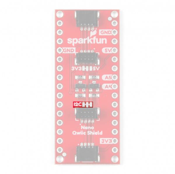 Image highlighting I2C Jumper on the Qwiic Shield for Arduino Nano.