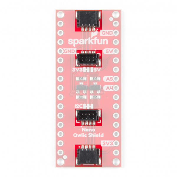 Image highlighting Qwiic Connectors on Qwiic Shield for Arduino Nano.