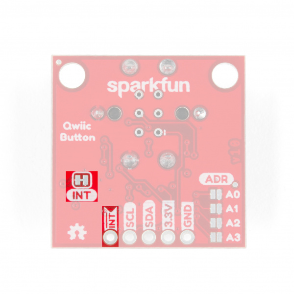 Image highlighting Interrupt pin and Interrupt pin solder jumper.