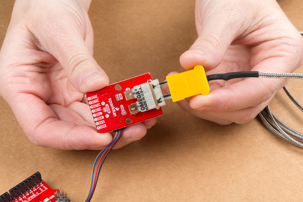 plugging in the thermocouple to the amplifier board