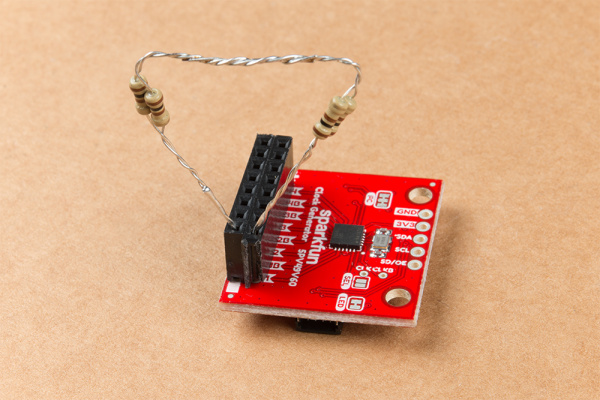 This image show the resistor pairs plugged into the Clock Output labled "1" on the Clock Generator.