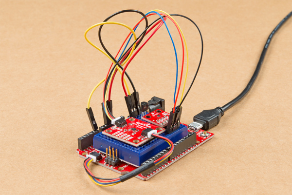 RedBoard Qwiic, TMP36, TMP102, and TMP117 Connected