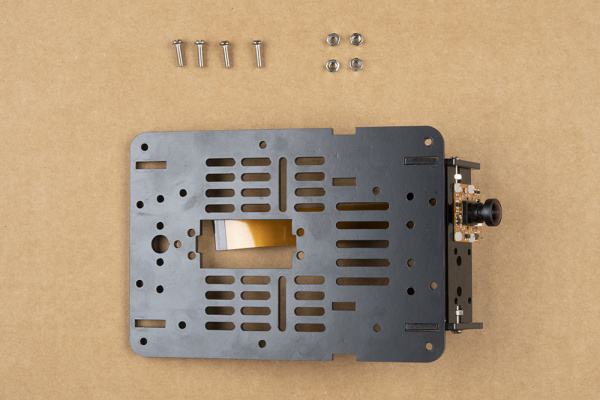 Stereo Camera mount fit into the rectangular cutouts on chassis base plate