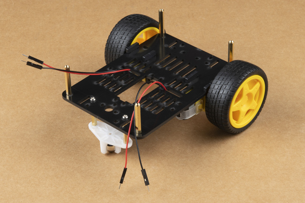 Wheels and caster ball assembled and attached to chassis