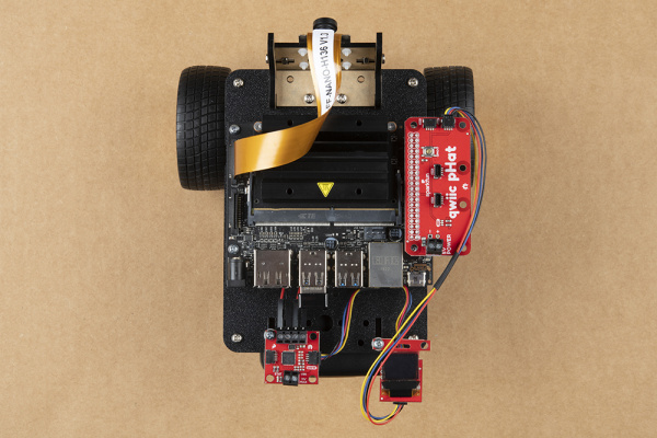 Qwiic pHAT connected to Jetson Nano GPIO and Qwiic OLED connected to Qwiic pHAT