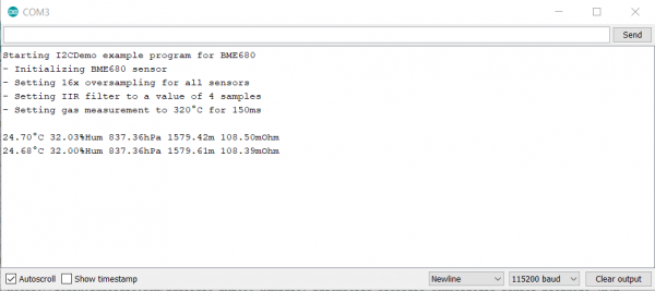 Sample screenshot of I2C Demo
