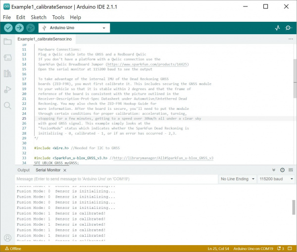 Arduino Output GNSS Dead Reckoning Sensor  Calibration
